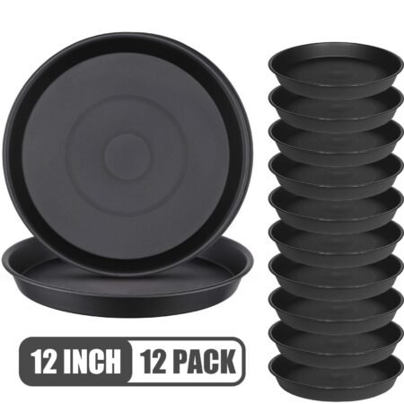 Verdsoeo 12 Pack 12 Inch Large Plant Saucers, Durable Plastic Plant Pot Trays, Heavy-Duty Flower Pot Drip Trays for Indoor and Outdoor Plants