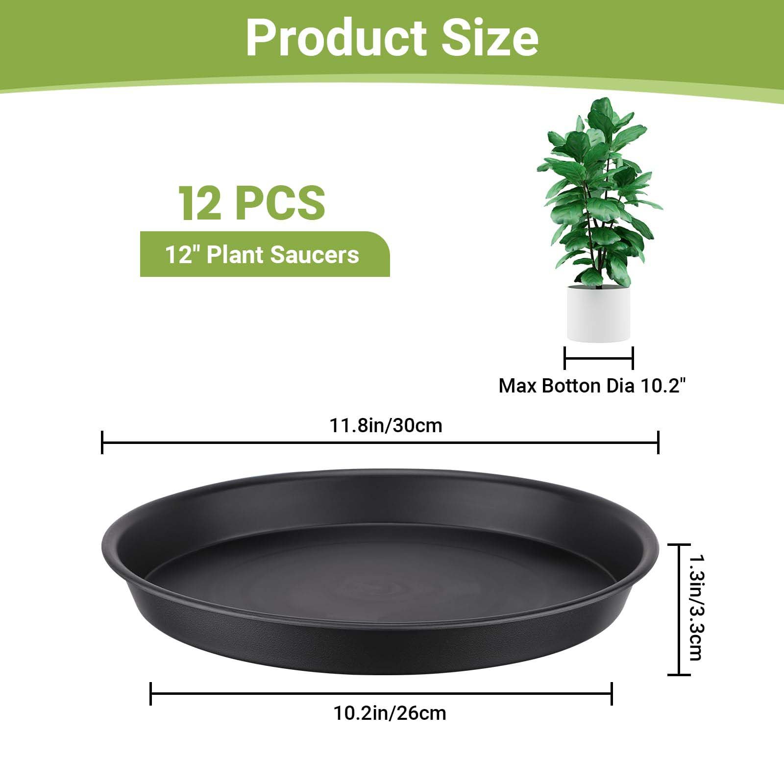 Verdsoeo 12 Pack 12 Inch Large Plant Saucers, Durable Plastic Plant Pot Trays, Heavy-Duty Flower Pot Drip Trays for Indoor and Outdoor Plants - Image 2