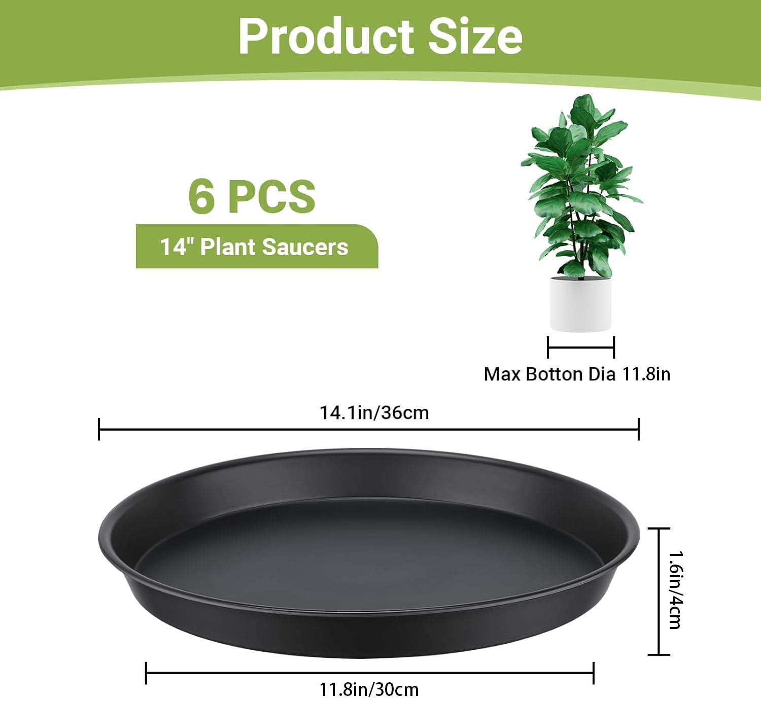 Verdsoeo 6 Pack 14 Inch Large Plant Saucers, Durable Plastic Plant Pot Trays, Heavy-Duty Flower Pot Drip Trays for Indoor and Outdoor Plants - Image 5