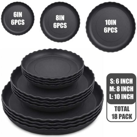 Verdsoeo 18 Pack Plant Saucers, 6 8 10 Inch Heavy Duty Flower Pot Trays, Plastic Plant Trays for Indoor Outdoor, Round Drip Trays for Plants Garden