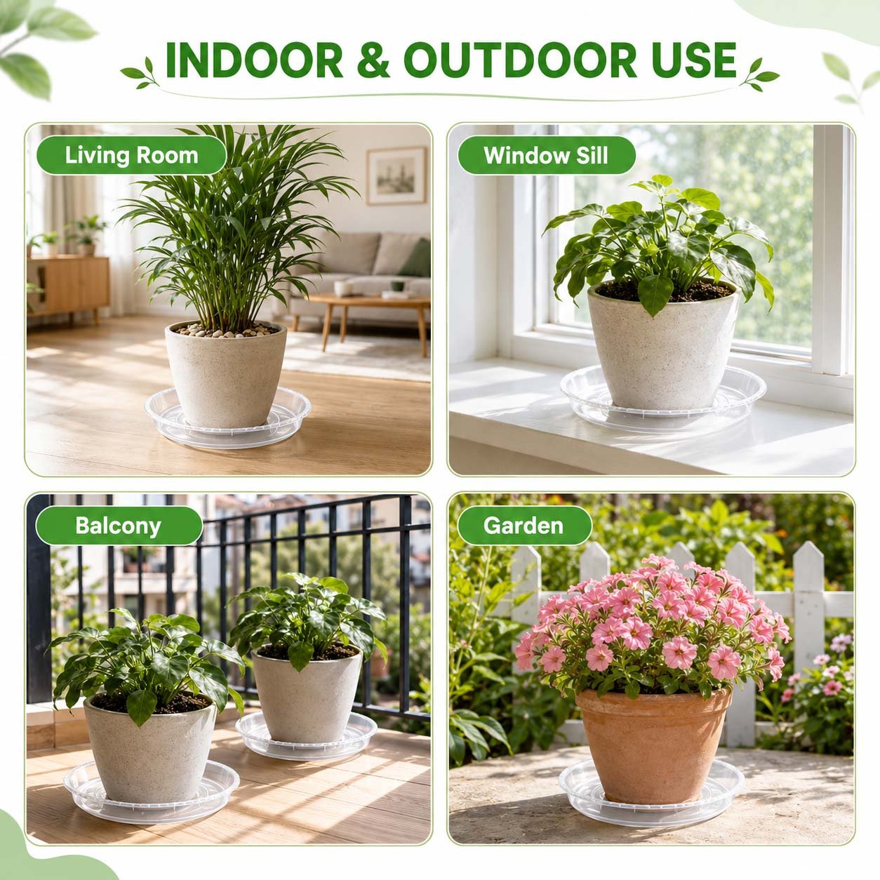 Verdsoeo 15 Pack Clear Plant Saucers, Heavy-Duty Plastic Plant Drip Trays, Durable Flower Pot Saucers for Indoor and Outdoor Plants, 6/8/10 Inch - Image 6