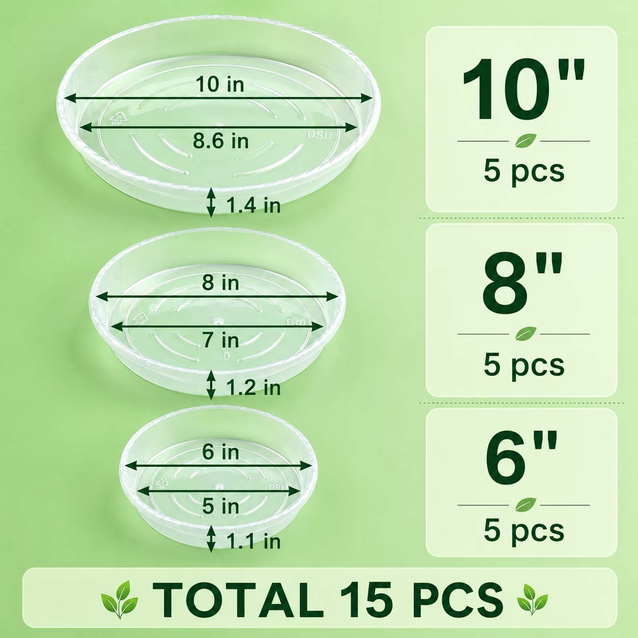 Verdsoeo 15 Pack Clear Plant Saucers, Heavy-Duty Plastic Plant Drip Trays, Durable Flower Pot Saucers for Indoor and Outdoor Plants, 6/8/10 Inch - Image 7