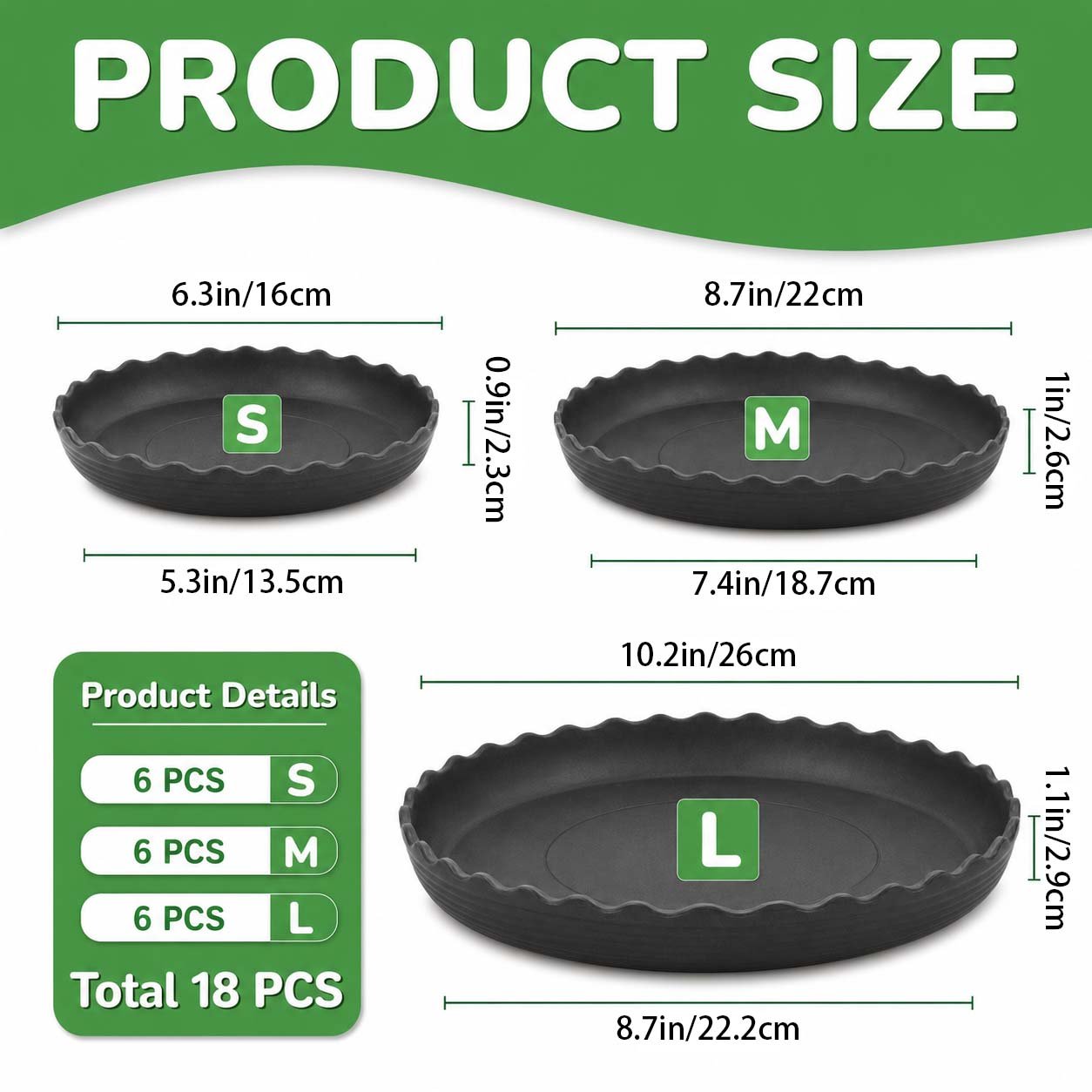 Verdsoeo 18 Pack Plant Saucers, 6 8 10 Inch Heavy Duty Flower Pot Trays, Plastic Plant Trays for Indoor Outdoor, Round Drip Trays for Plants Garden - Image 3